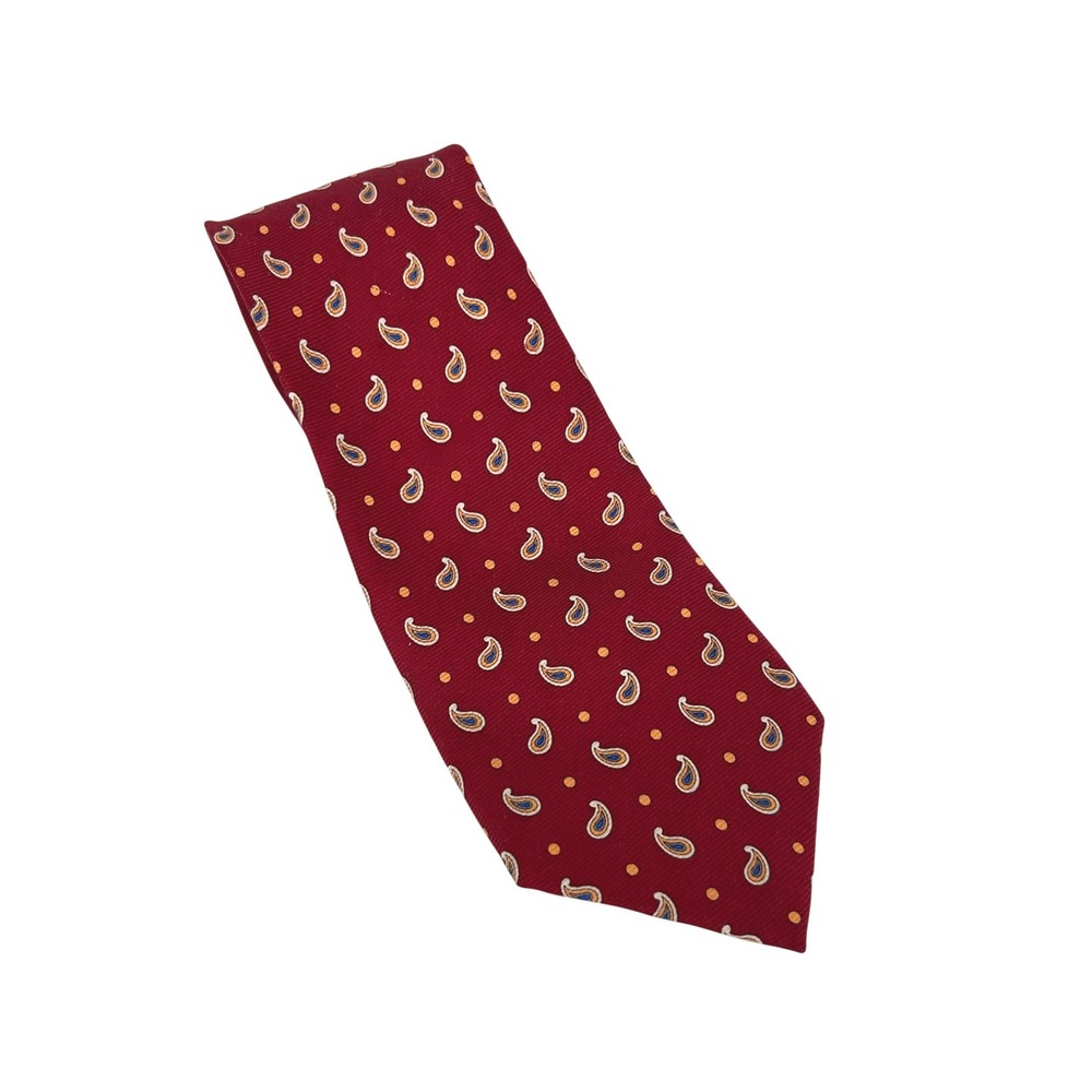 Jos A Bank Mens Silk Tie Burgundy Paisley Polka Dot Red Gold Blue Formal Necktie